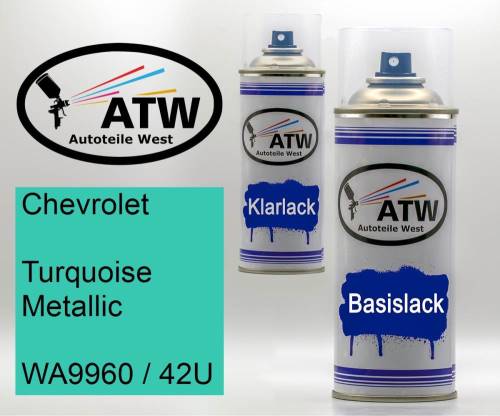 Chevrolet, Turquoise Metallic, WA9960 / 42U: 400ml Sprühdose + 400ml Klarlack - Set, von ATW Autoteile West.